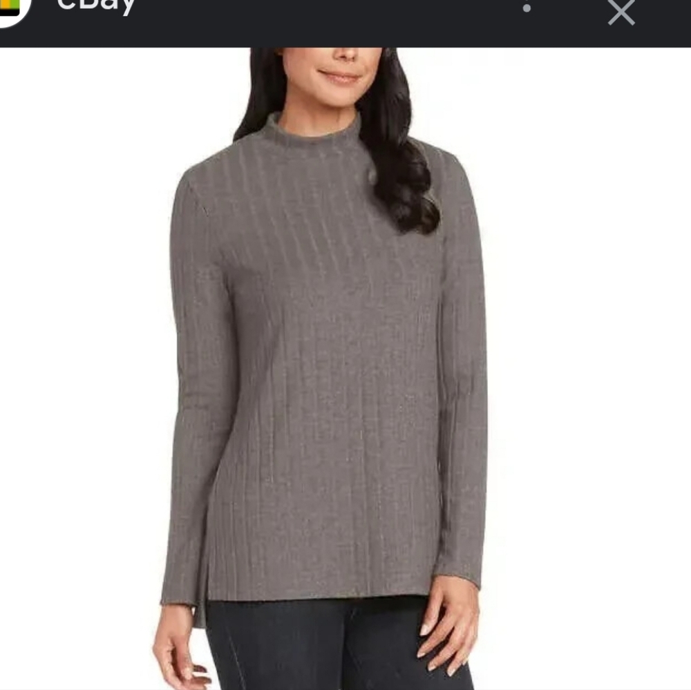 Matty M Ladies' Mock Neck Ribbed Tunic Dark Gray Size S
